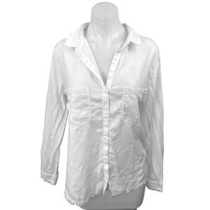 Anthropologie Cloth & Stone White Fringe Button Long Sleeve Blouse Shirt Top L